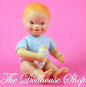 Fisher Price Loving Family Dollhouse Twin Time White Baby Boy Doll Blue Top-Toys & Hobbies:Preschool Toys & Pretend Play:Fisher-Price:1963-Now:Dollhouses-Fisher-Price-Baby, Blue, Boy Dolls, Dollhouse, Dolls, Fisher Price, Loving Family, Twins, Used-Fisher Price Loving Family Dollhouse Baby Boy doll accessories in blue top and white diaper with bottle. Gently used, pre-owned condition Doll height 2 3/4 inches or 7cm Poseable dollhouse doll for imaginative play Perfect for Fisher Price Loving family, Dream Do