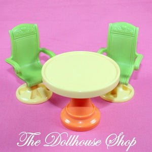 Fisher Price Loving Family Dollhouse Yellow Orange Cabana Table 2 Green Chairs-Toys & Hobbies:Preschool Toys & Pretend Play:Fisher-Price:1963-Now:Dollhouses-Fisher-Price-Backyard Fun, Chairs, Dollhouse, Fisher Price, Loving Family, Outdoor Furniture, Tables, Used-The Dollhouse Shop