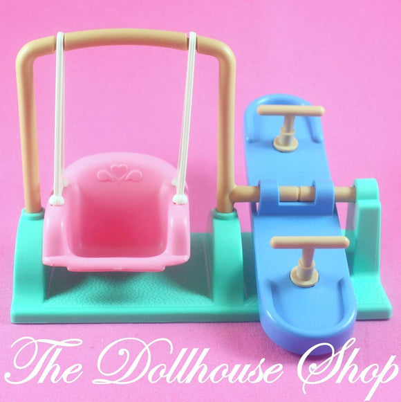 Fisher Price Loving Family Dream Dollhouse Backyard Playset Swing Teeter Totter-Toys & Hobbies:Preschool Toys & Pretend Play:Fisher-Price:1963-Now:Dollhouses-Fisher-Price-Backyard Fun, Dollhouse, Dream Dollhouse, Fisher Price, Loving Family, Outdoor Furniture, Used-The Dollhouse Shop
