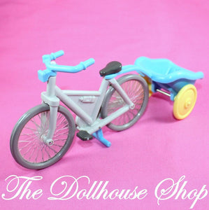 Fisher Price Loving Family Dream Dollhouse Bicycle Bike Blue Boy Doll wagon-Toys & Hobbies:Preschool Toys & Pretend Play:Fisher-Price:1963-Now:Dollhouses-Fisher-Price-Backyard Fun, Dollhouse, Dream Dollhouse, Fisher Price, Loving Family, Outdoor Furniture, Used-The Dollhouse Shop