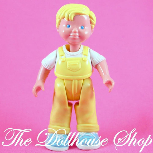 Fisher Price Loving Family Dream Dollhouse Blonde Boy Doll Yellow overalls-Toys & Hobbies:Preschool Toys & Pretend Play:Fisher-Price:1963-Now:Dollhouses-Fisher-Price-Blonde Hair, Boy Dolls, Dollhouse, Dolls, Dream Dollhouse, Fisher Price, Loving Family, Used, Yellow-The Dollhouse Shop