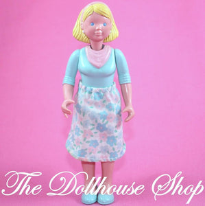 Fisher Price Loving Family Dream Dollhouse Blonde Mom doll blue floral skirt-Toys & Hobbies:Preschool Toys & Pretend Play:Fisher-Price:1963-Now:Dollhouses-Fisher-Price-Blonde Hair, Blue, Dollhouse, Dolls, Dream Dollhouse, Fisher Price, Loving Family, Mother, Used-The Dollhouse Shop
