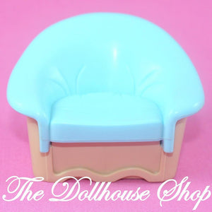 Fisher Price Loving Family Dream Dollhouse Blue Aqua Single Sofa Couch Lounge Chair-Toys & Hobbies:Preschool Toys & Pretend Play:Fisher-Price:1963-Now:Dollhouses-Fisher Price-Blue, Chairs, Dollhouse, Dream Dollhouse, Fisher Price, Living Room, Loving Family, Used-The Dollhouse Shop