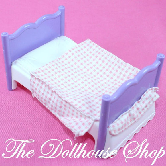 Fisher Price Loving Family Dream Dollhouse Checked Kids Bunk Bed-Toys & Hobbies:Preschool Toys & Pretend Play:Fisher-Price:1963-Now:Dollhouses-The Dollhouse Shop-Bedroom, Dollhouse, Dream Dollhouse, Fisher Price, Kids Bedroom, Loving Family, Pink, Purple, Used, White-The Dollhouse Shop