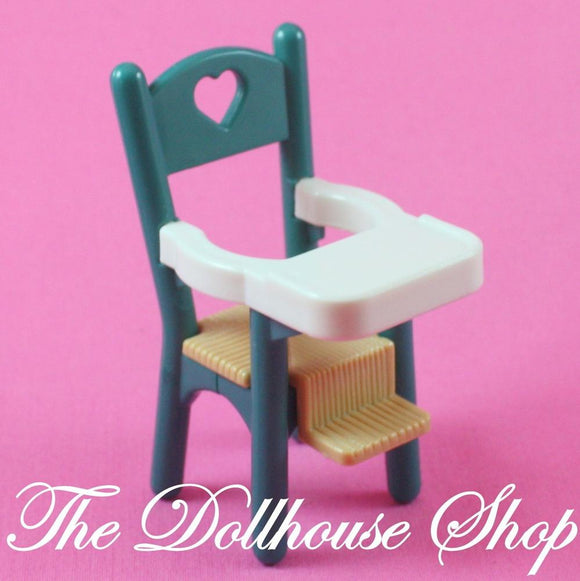 Fisher Price Loving Family Dream Dollhouse Green Baby Doll High Chair-Toys & Hobbies:Preschool Toys & Pretend Play:Fisher-Price:1963-Now:Dollhouses-Fisher-Price-Chairs, Dining Room, Dollhouse, Dream Dollhouse, Fisher Price, Green, Kitchen, Loving Family, Nursery Room, Used-The Dollhouse Shop