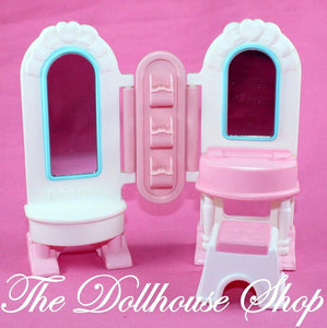 Fisher Price Loving Family Dream Dollhouse Kids Bedroom Pink Vanity Mirror Stool-Toys & Hobbies:Preschool Toys & Pretend Play:Fisher-Price:1963-Now:Dollhouses-Fisher-Price-Bedroom, Dollhouse, Dream Dollhouse, Fisher Price, Kids Bedroom, Loving Family, Pink, Used, White-The Dollhouse Shop