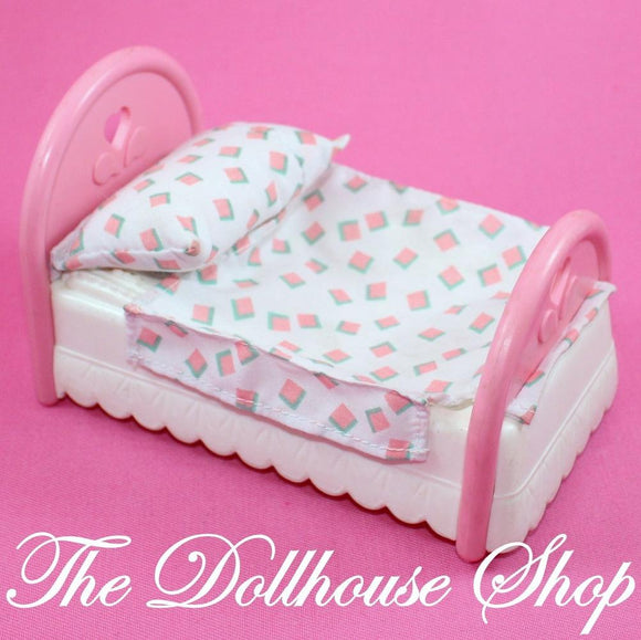 Fisher Price Loving Family Dream Dollhouse Pink White Doll Single Bed Bedroom-Toys & Hobbies:Preschool Toys & Pretend Play:Fisher-Price:1963-Now:Dollhouses-Fisher Price-Bedroom,Dollhouse,Fisher Price,Kids Bedroom,Loving Family,Used-The Dollhouse Shop