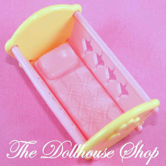 Fisher Price Loving Family Dream Dollhouse Pink Yellow Baby Doll Crib Cradle-Toys & Hobbies:Preschool Toys & Pretend Play:Fisher-Price:1963-Now:Dollhouses-Fisher-Price-Cribs & Cradles, Dollhouse, Dream Dollhouse, Fisher Price, Loving Family, Nursery Room, Used-The Dollhouse Shop