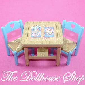 Fisher Price Loving Family Dream Dollhouse Tan Flip Table with 2 Blue Chairs-Toys & Hobbies:Preschool Toys & Pretend Play:Fisher-Price:1963-Now:Dollhouses-Fisher-Price-1993, Chairs, Dining Room, Dollhouse, Dream Dollhouse, Fisher Price, kitchen, Loving Family, Tables, Used-The Dollhouse Shop