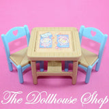 Fisher Price Loving Family Dream Dollhouse Tan Flip Table with 2 Blue Chairs-Toys & Hobbies:Preschool Toys & Pretend Play:Fisher-Price:1963-Now:Dollhouses-Fisher-Price-1993, Chairs, Dining Room, Dollhouse, Dream Dollhouse, Fisher Price, kitchen, Loving Family, Tables, Used-The Dollhouse Shop