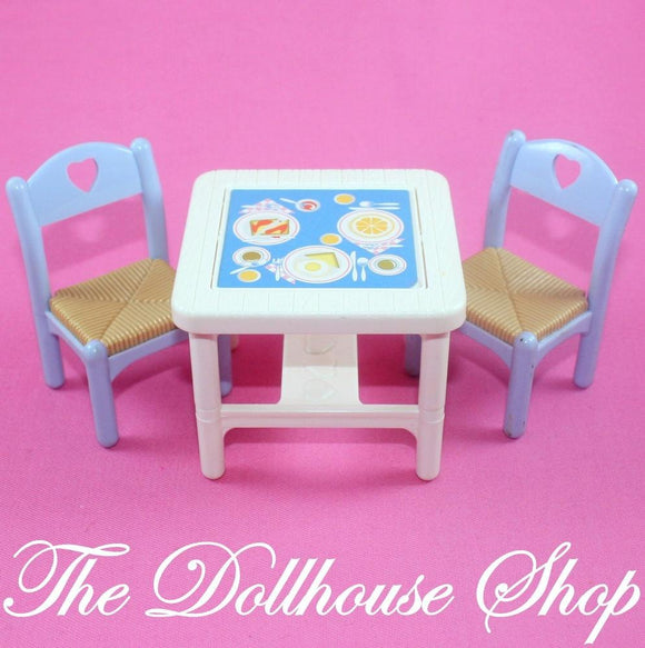 Fisher Price Loving Family Dream Dollhouse White Flip Dining Table Blue Chairs-Toys & Hobbies:Preschool Toys & Pretend Play:Fisher-Price:1963-Now:Dollhouses-Fisher-Price-Dining Room, Dollhouse, Dream Dollhouse, Fisher Price, Loving Family, table, Tables, Used-The Dollhouse Shop