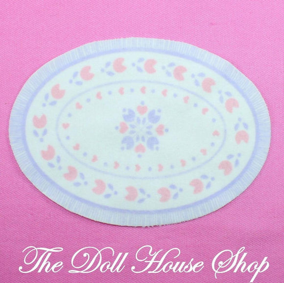 Fisher Price Loving Family Dream Dollhouse White Purple Floor Rug Living Room-Toys & Hobbies:Preschool Toys & Pretend Play:Fisher-Price:1963-Now:Dollhouses-Fisher-Price-Blankets & Rugs,Dollhouse,Dream Dollhouse,Fisher Price,Living Room,Loving Family,Used-The Dollhouse Shop