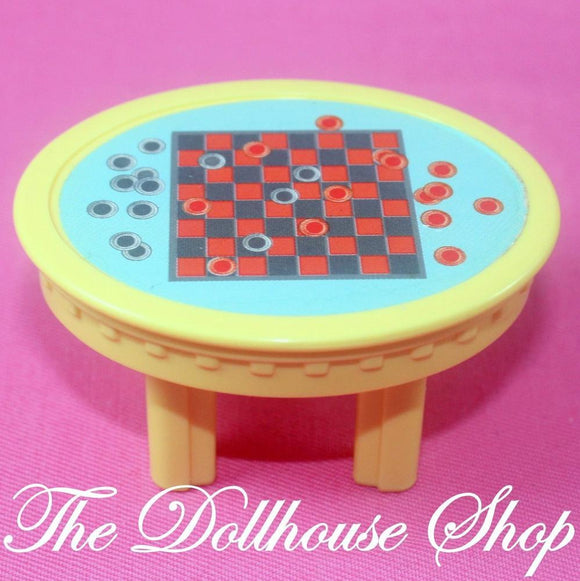Fisher Price Loving Family Dream Dollhouse Yellow Checkers Draughts Table-Toys & Hobbies:Preschool Toys & Pretend Play:Fisher-Price:1963-Now:Dollhouses-Fisher-Price-Dollhouse, Dream Dollhouse, Fisher Price, Living Room, Loving Family, Playroom, Used-The Dollhouse Shop
