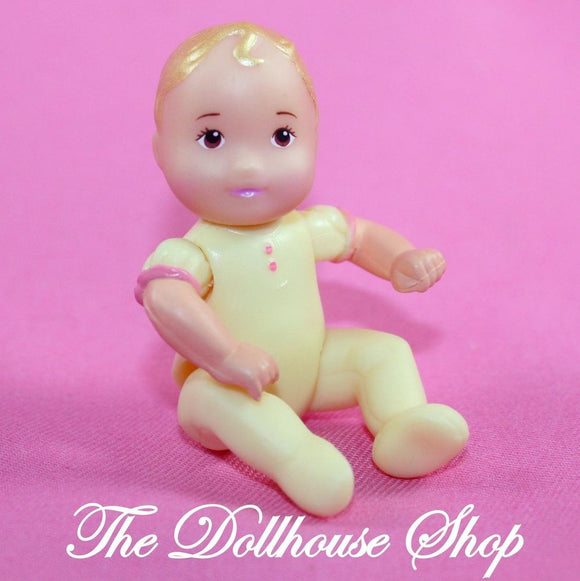 Fisher Price Loving Family Grand Mansion Dollhouse Yellow Baby Girl Doll-Toys & Hobbies:Preschool Toys & Pretend Play:Fisher-Price:1963-Now:Dollhouses-Fisher-Price-Baby, Dollhouse, Dolls, Fisher Price, Girl Dolls, Loving Family, Nursery Room, Used, Yellow-The Dollhouse Shop