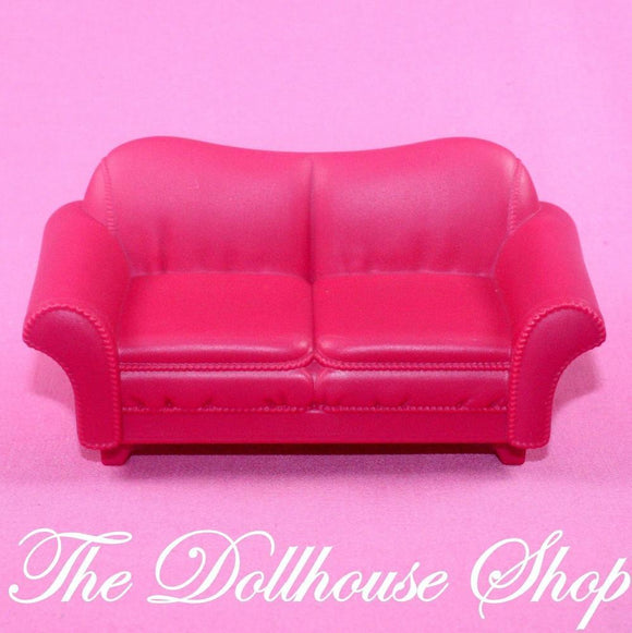 Fisher Price Loving Family Holiday Dollhouse Christmas Pink Sofa Loveseat-Toys & Hobbies:Preschool Toys & Pretend Play:Fisher-Price:1963-Now:Dollhouses-Fisher-Price-Dollhouse, Fisher Price, Home for the Holidays Dollhouse, Living Room, Loving Family, Pink, Used-The Dollhouse Shop