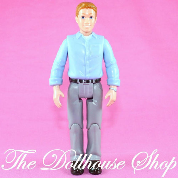 Fisher Price Loving Family Manor Dollhouse Father Dad Doll Blue Top Gray Pants-Toys & Hobbies:Preschool Toys & Pretend Play:Fisher-Price:1963-Now:Dollhouses-Fisher-Price-Dollhouse, Dolls, Father, Fisher Price, Loving Family, Used-The Dollhouse Shop