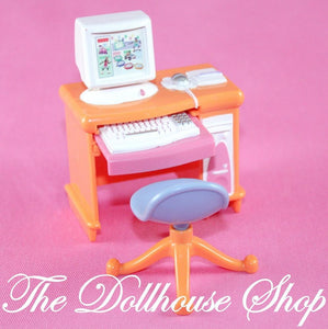 Fisher Price Loving Family New Additions Dollhouse Orange Office Desk Chair-Toys & Hobbies:Preschool Toys & Pretend Play:Fisher-Price:1963-Now:Dollhouses-Fisher-Price-Dollhouse, Fisher Price, Kids Bedroom, Loving Family, New Additions Dollhouse, Office, Tables, Used-The Dollhouse Shop
