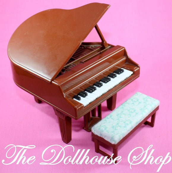 Fisher Price Loving Family Town Doll house Brown Grand Piano & Bench-Toys & Hobbies:Preschool Toys & Pretend Play:Fisher-Price:1963-Now:Dollhouses-Fisher-Price-Dollhouse,Fisher Price,Living Room,Loving Family,Special Edition Townhouse,Used-The Dollhouse Shop