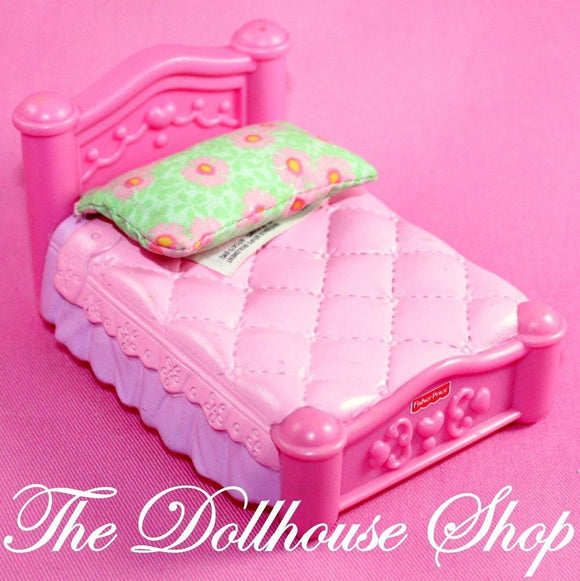 Fisher Price My First Dollhouse Girl Doll Kids Bedroom Sisters Pink Twin Bed-Toys & Hobbies:Preschool Toys & Pretend Play:Fisher-Price:1963-Now:Dollhouses-Fisher-Price-Bedroom, Dollhouse, Fisher Price, Kids Bedroom, My First Dollhouse, Used-The Dollhouse Shop