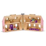 Melissa & Doug Fold and Go Dollhouse-Dollhouse-Melissa and Doug-Dollhouse, Dollhouses, Melissa & Doug, New, New Boxed Sets-Enjoy a "home away from home" with this delightful wooden dollhouse. Mini Wooden Furnished Dollhouse. Two flexible, wooden play figures live in this house, complete with 11 pieces of wooden furniture. The dollhouse opens for easy access and folds closed for convenient storage. Details Portable wooden dollhouse opens wide for easy play access and closes up to take with you. Comes fully f