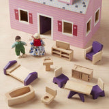 Melissa & Doug Fold and Go Dollhouse-Dollhouse-Melissa and Doug-Dollhouse,Dollhouses,Melissa & Doug,New,New Boxed Sets-Enjoy a "home away from home" with this delightful wooden dollhouse. Mini Wooden Furnished Dollhouse. Two flexible, wooden play figures live in this house, complete with 11 pieces of wooden furniture. The dollhouse opens for easy access and folds closed for convenient storage. Details Portable wooden dollhouse opens wide for easy play access and closes up to take with you. Comes fully furni