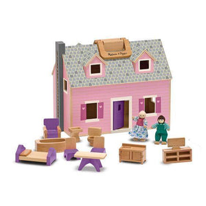 Melissa & Doug Fold and Go Dollhouse-Dollhouse-Melissa and Doug-Dollhouse, Dollhouses, Melissa & Doug, New, New Boxed Sets-Enjoy a "home away from home" with this delightful wooden dollhouse. Mini Wooden Furnished Dollhouse. Two flexible, wooden play figures live in this house, complete with 11 pieces of wooden furniture. The dollhouse opens for easy access and folds closed for convenient storage. Details Portable wooden dollhouse opens wide for easy play access and closes up to take with you. Comes fully f